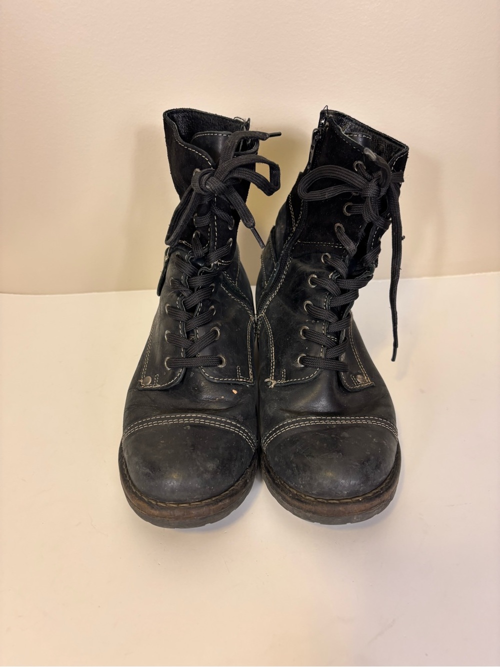 Taos Footwear Black Leather & Suede Lace-Up Buckle Combat Boots 38= 7-7.5 - Picture 3 of 8
